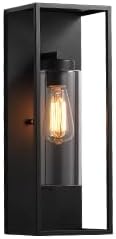 mirrea 18" Classic Outdoor Wall Sconce 1 Light in Cylinder Glass Shade and Matte Black Rectangular Metal Frame Waterproof Porch Light Patio Light Pack of 2