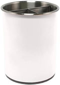 TENGINE Stainless Utensil Holder 360° Rotating 6.5X5.25 Inch Utensil Crocks for Kitchen Counter with Removable Divider White