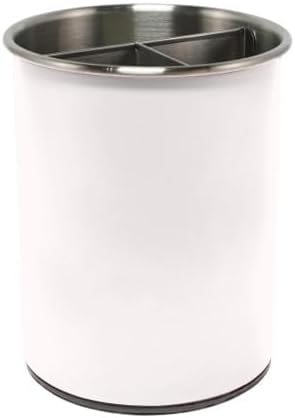 TENGINE Stainless Utensil Holder 360° Rotating 6.5X5.25 Inch Utensil Crocks for Kitchen Counter with Removable Divider White