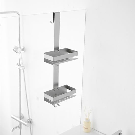 2-Tier Shower Caddy Over Shower Door - Shower Caddy Hanging Rack Organizer No Drilling, Brushed Nickel Stainless Steel Shower Shelf for Bathroom