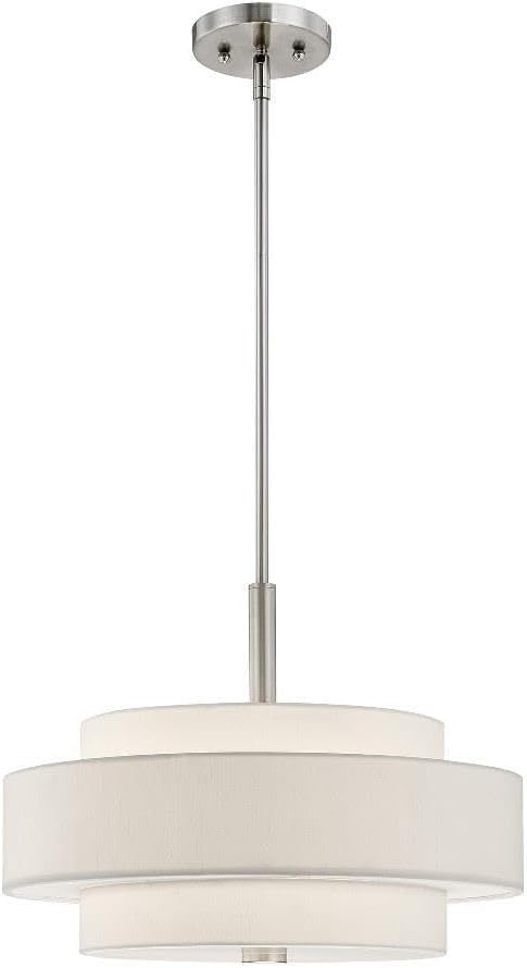 Livex Lighting Fabric Shade 50874-91 Meridian 4-Light Pendant, Brushed Nickel , Silver,18"L x 18"W x 52"H
