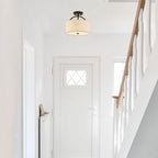 Black Semi Flush Mount Ceiling Light Fixture 12.2'' Drum Light Fixture with White Fabric Shade Lamps 3-Light Modern Ceiling Lights for Bedroom Living Room Dining Room Entryway