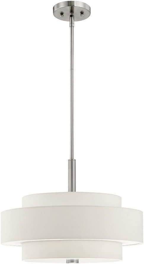 Livex Lighting Fabric Shade 50874-91 Meridian 4-Light Pendant, Brushed Nickel , Silver,18"L x 18"W x 52"H