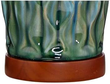 360 Lighting Rocco Mid Century Modern Table Lamp 30" Tall Ceramic Blue Teal Glaze Wood Handmade Linen Drum Shade Decor for Living Room Bedroom House Bedside Home Entryway (Colors May Vary)
