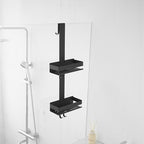 Shower Caddy Over Door Black - 2 Tier Haning Shower Caddy Shelf Rack, Stainless Steel Shower Organizer No Drilling Bath Shower Storage