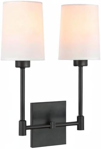 XiNBEi Lighting Wall Lamp, 2 Light Black Bedroom Wall Light with Fabric Shade for Bedside & Living Room XB-W1215-2-MB