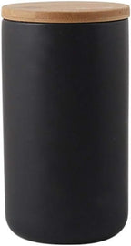 Ceramic Food Storage Jar Canister Modern Design Food Canisters with Airtight Seal Bamboo Lid, Loose Tea Coffee Spice Nuts Snacks Storage Jar Canister (Black 33.81oz/1000ml)