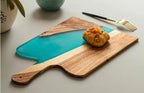 Acacia Wood & Epoxy cheese board | 16.5x10inch | Use as serving platter tray for charcuterie, appetizers, Snacks, dishes | Resin Cutting Board for fruits and vegetables | Turquoise