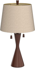 360 Lighting Omar Mid Century Modern Chic Style Table Lamps 28.75" Tall Set of 2 Warm Brown Wood Oatmeal Tapered Drum Shade Decor for Living Room Bedroom House Bedside Nightstand Home
