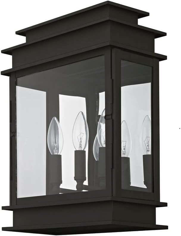 Livex 20204-04 Transitional Three Light Outdoor Wall Lantern from Princeton Collection in Black Finish