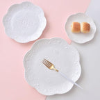 YBK Tech Elegant Round Embossed Lace Plate, Ceramic Serving Plate for Breakfast Afternoon Tea (White, 10-inch)