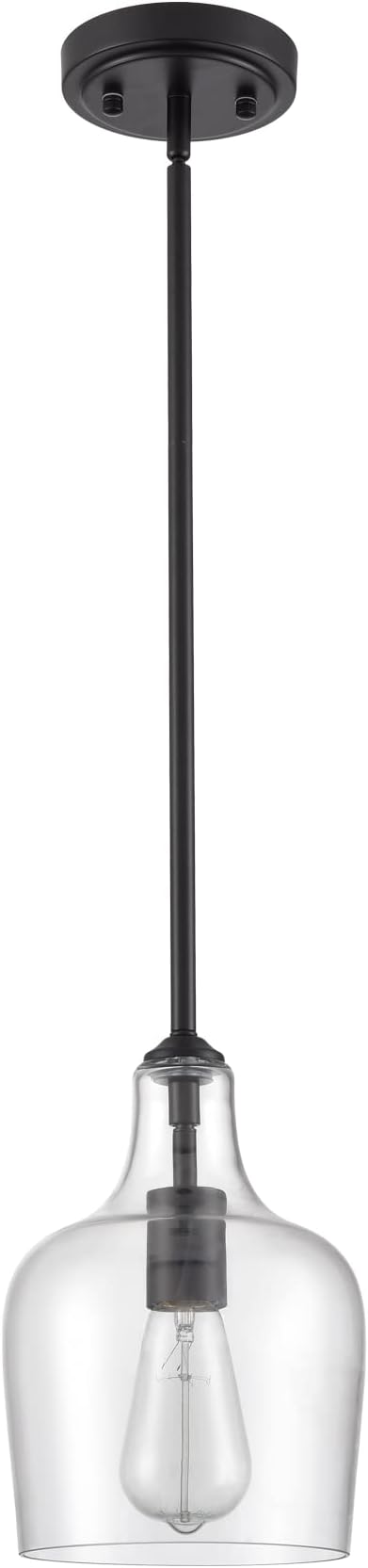 Modern Farmhouse Pendant Lighting for Kitchen Island Glass Black Pendant Light Fixtures Rod-Hung