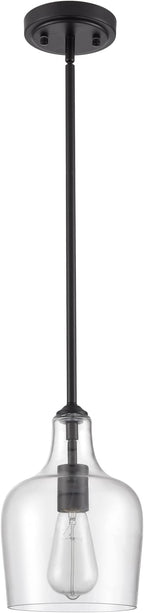 Modern Farmhouse Pendant Lighting for Kitchen Island Glass Black Pendant Light Fixtures Rod-Hung
