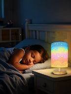 Kids Table Lamp for Bedroom, Rainbow Lamp, 3 Level Dimmable Wood Nightstand Desk Base Flaxen Fabric Shade for Bedroom Living Room,Rainbow Lamp Gifts for Girls (Colorful)