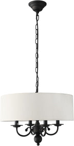 Modern Drum Chandelier Light Fixture 4-Light Black Drum Chandelier with Linen Shade 17.75" Chandelier for Dining Room, Living Room, Bedroom,Kitchen Island, E12