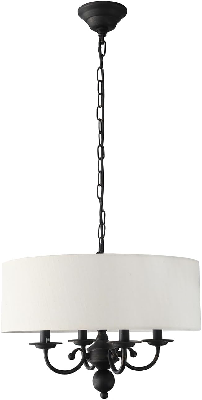 Modern Drum Chandelier Light Fixture 4-Light Black Drum Chandelier with Linen Shade 17.75" Chandelier for Dining Room, Living Room, Bedroom,Kitchen Island, E12