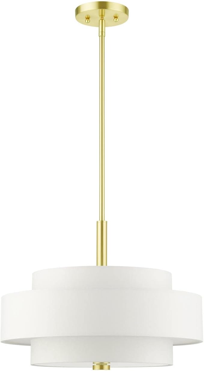 Livex Lighting 50874-12 Meridian Collection 4-Light Chandelier with Off-White Hardback Fabric Shade, Satin Brass,18" L x 18" W x 52" H