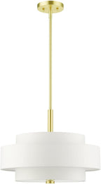 Livex Lighting 50874-12 Meridian Collection 4-Light Chandelier with Off-White Hardback Fabric Shade, Satin Brass,18" L x 18" W x 52" H