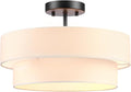 GLOBE Electric 66000138 2-Light Semi-Flush Mount Ceiling Light, Matte Black, 2-Tier, White Linen Shade, Home Improvement, Dining Room, Kitchen