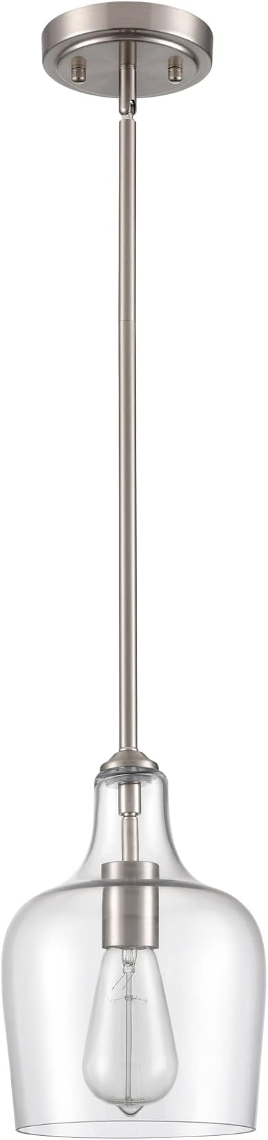 Modern Farmhouse Pendant Lighting for Kitchen Island Glass Pendant Light Brushed Nickel, 1-Light