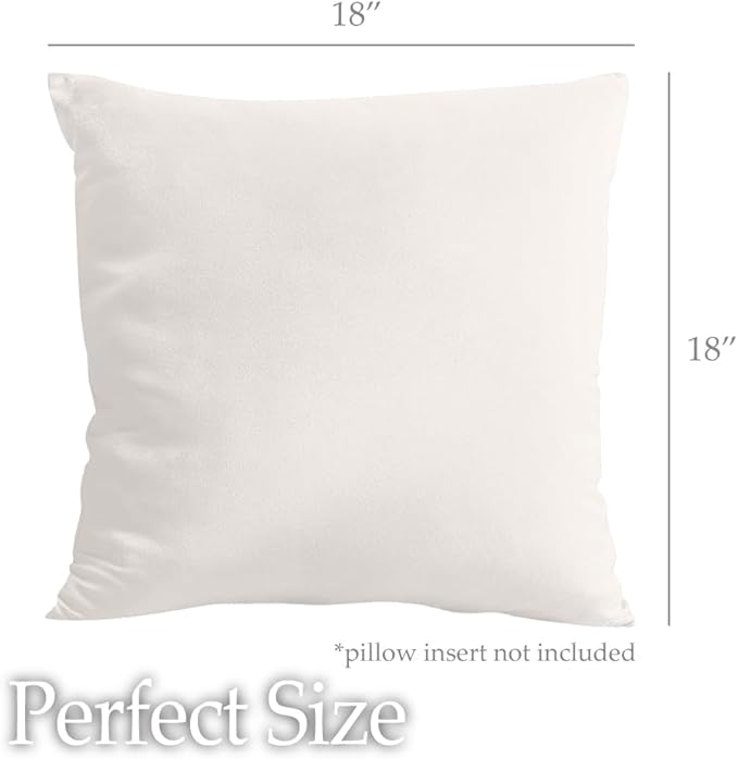 lalaLOOM Velvet Throw Pillow Covers, Set of 2, 18x18 Decorative Square Pillows Home Decor, Soft Accent Cases, Silky Machine Washable Pillowcases for Sofa, Couch, Bedroom, Living Room, Cream