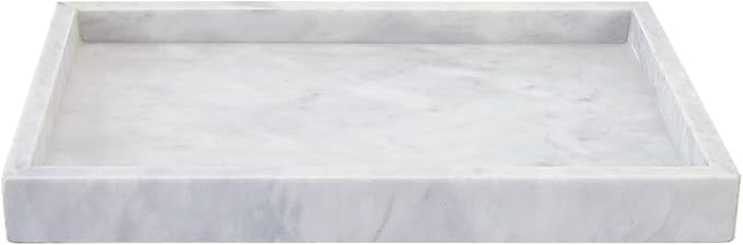 Real Natural Marble Vanity Tray, Genuine Marble Storage Tray for Cosmetics/Jewelry, Non-Resin/Non-Ceramic, Dresser Organizer Tray, Bathroom Tray, Home Decor, Kitchen, Coffee Table, 12 x 8 inch