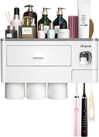 iHave Toothbrush Holders for Bathrooms, 3 Cups Toothbrush Holder Wall Mounted with Toothpaste Dispenser - Large Capacity Tray, Cosmetic Drawer - Bathroom Accessories & Bathroom Organization Storage