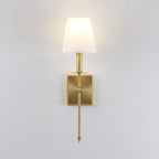 PERMO Set of 2 Classic Rustic Industrial Wall Sconce Lighting Fixture with Flared White Textile Lamp Shade and Antique Brass Tapered Column Stand, Hardwired, E26 Base