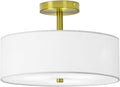 SomSom 3-Light Semi Flush Mount Ceiling Light Fixture, 13.7" Drum Light Fixture, Modern Close to Ceiling Light with White Fabric Shade Lamps