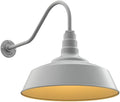 Steel Lighting Co. Redondo Barn Light | Outdoor Wall Mounted | 20 inch Dome | 23" Gooseneck | Large Farmhouse Warehouse Light Made in America | Modern Gray Exterior/Brass Interior