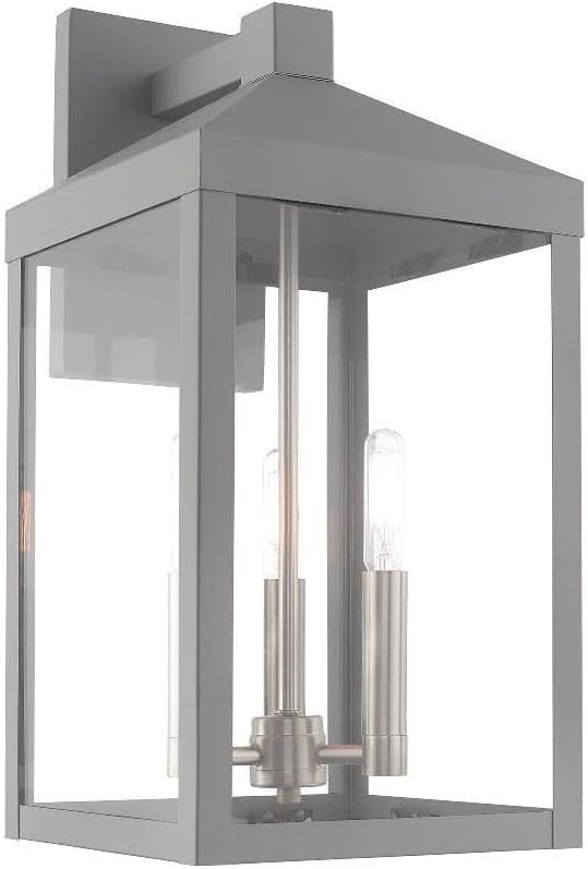 Livex Lighting 20584-80 Nyack - 17.5" Three Light Outdoor Wall Lantern, Nordic Gray Finish with Clear Glass
