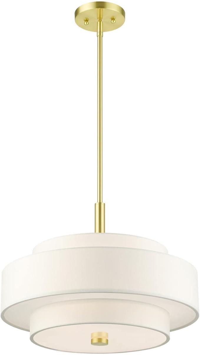 Livex Lighting 50874-12 Meridian Collection 4-Light Chandelier with Off-White Hardback Fabric Shade, Satin Brass,18" L x 18" W x 52" H