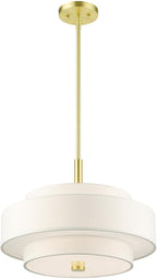 Livex Lighting 50874-12 Meridian Collection 4-Light Chandelier with Off-White Hardback Fabric Shade, Satin Brass,18" L x 18" W x 52" H