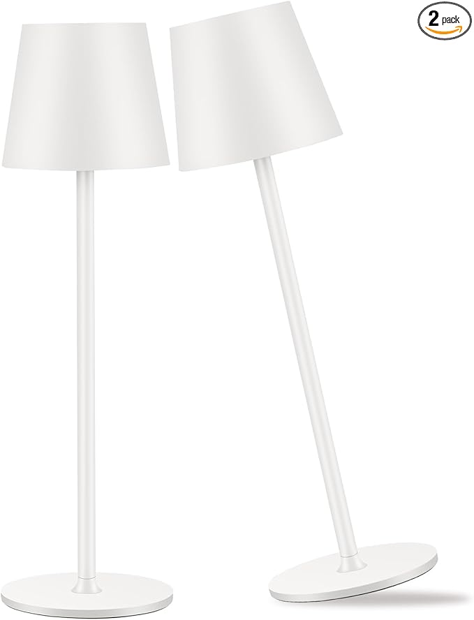 2 Pack Cordless Table Lamp, 5000mAh Portable Rechargeable LED Desk Lamp, 3 Color Modes Stepless Dimming Table Light with Memory Function, for Dinner, Patio, Home, Restaurant.