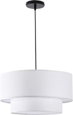 18" Drum Pendant Light Fixture, 3 Light Drum Chandelier with Wihte Fabric Lampshade, 2 Tier Dining Room Light Fixtures over Table, Ceiling Drum Chandeliers for Dining Room, Bedroom and Living Room