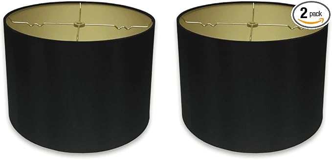 Royal Designs, Inc. HB-610-18BLK-2 Shallow Drum Hardback Lamp Shade, 17 x 18 x 11.5, Black with Gold, 2-Pack