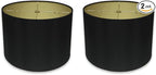 Royal Designs, Inc. HB-610-18BLK-2 Shallow Drum Hardback Lamp Shade, 17 x 18 x 11.5, Black with Gold, 2-Pack