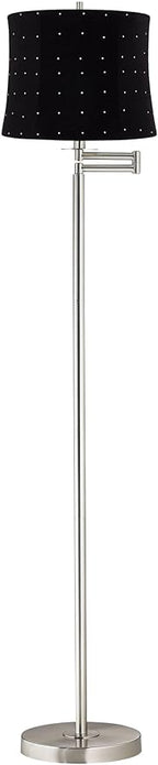 360 Lighting Druckman Modern 60 1/2" Tall Standing Floor Lamp Skinny Adjustable Swing Arm Pole Silver Metal Brushed Nickel Finish Living Room Bedroom House Reading Office Entryway Black Drum Shade