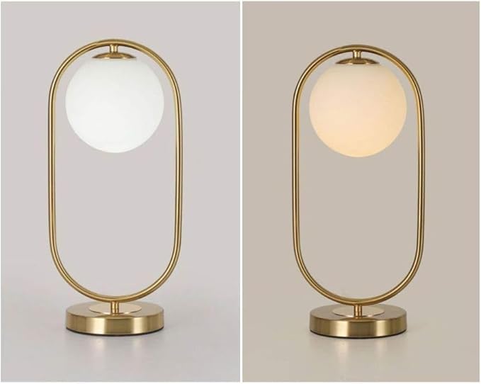 KCO Lighting Modern Bedside Night Lamp Mini Gold Table Light Metal Brass Finished Bedside Desk Lamp with Milky White Shade for Living Room Bedroom (Bronze, Oval)