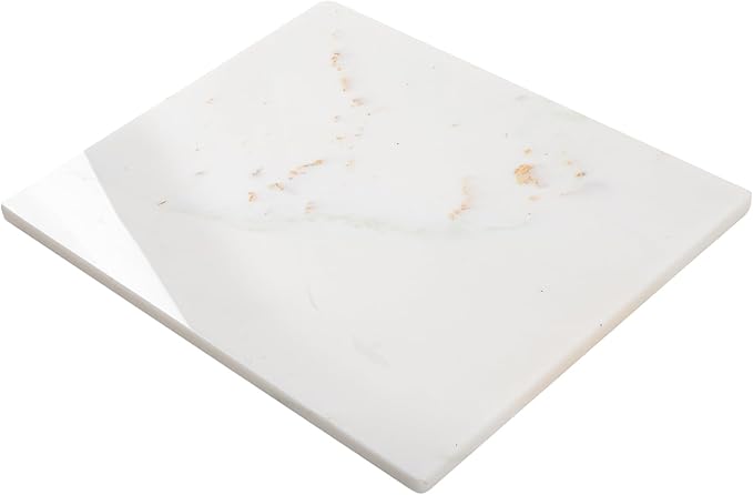 Natural Marble Cutting Board For Kitchen, 16 x 20 Inch White Marble Slab Pastry Board With Non-Slip Feet For Baking, Cheese, Charcuterie, Chocolate, Ares Gold