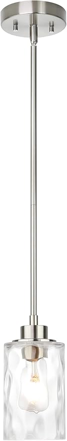 XiNBEi Lighting Mini Pendant Light 1 Light Glass Pendant Lighting, Modern Adjustable Kitchen Hanging Light Brushed Nickel Finish XB-P1227-BN