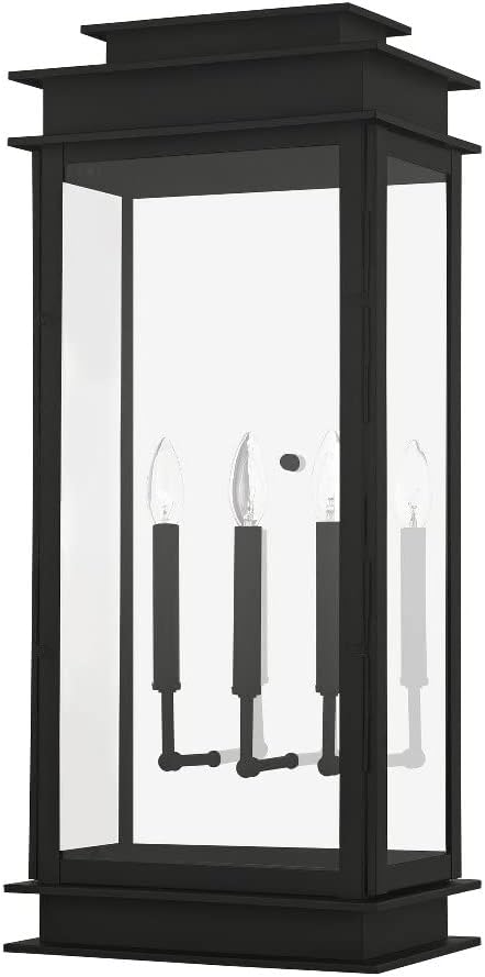 Livex 20208-04 Transitional Three Light Outdoor Wall Lantern from Princeton Collection in Black Finish
