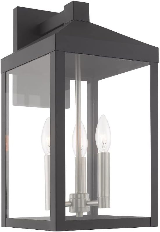 Livex Lighting 20584-80 Nyack - 17.5" Three Light Outdoor Wall Lantern, Nordic Gray Finish with Clear Glass