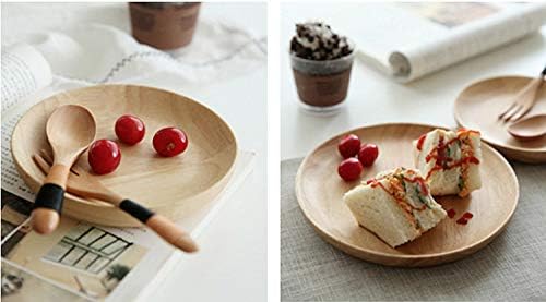 HomeImpel 2 Pack 7.9 inch Round Wood Dish, Plate Acacia Wooden For Food Dish, Sweets Fruit Dessert Coffee Dish, Round Wood Dinner Tableware Plates, Tray for Home Decoration (7.9 Inch)