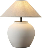 Farmhouse Table Lamps Black 18.8" Tall Ceramic Table Lamp Rustic Southwestern Clay Pot Ceramic Lampshade with Fabric Shade Bedside Nightstand for Living Room Bedroom House Office Entryway (White)