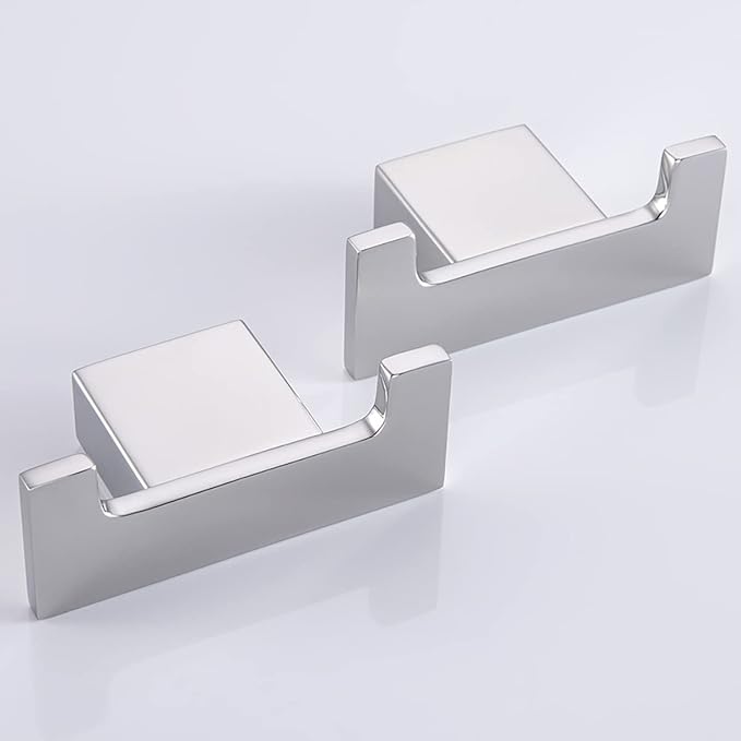 RANDOM Double Towel Hooks for Bathroom Wall Hook Heavy Duty Coat Robe Clothes Towel Sponges Hooks Holder SUS304 Stainless Steel Wall Mount Bathroom Kitchen Accessories 2 Pack Polished Chrome.