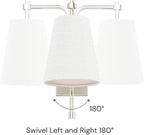 Swing Arm Wall Lamps Set of 2, Fabric Linen Shade, Hardwired Wall Mounted Light Fixture for Bedside, Living Room, Bathroom, Versatile Home Decor (Brushed Nickel)