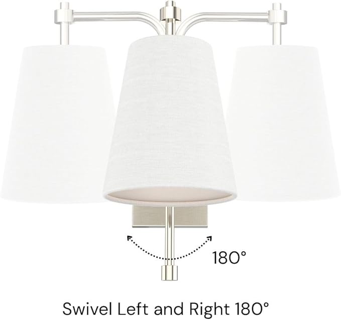 Swing Arm Wall Lamps Set of 2, Fabric Linen Shade, Hardwired Wall Mounted Light Fixture for Bedside, Living Room, Bathroom, Versatile Home Decor (Brushed Nickel)