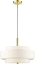 Livex Lighting 50874-12 Meridian Collection 4-Light Chandelier with Off-White Hardback Fabric Shade, Satin Brass,18" L x 18" W x 52" H