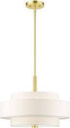 Livex Lighting 50874-12 Meridian Collection 4-Light Chandelier with Off-White Hardback Fabric Shade, Satin Brass,18" L x 18" W x 52" H
